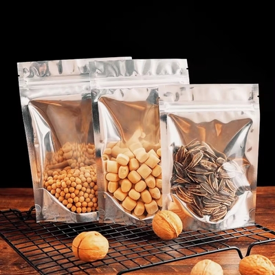 Sac alimentaire en papier d'aluminium recouvrant le verrouillage Pour ranger des bonbons, des biscuits, des noix, du thé Sac à fermeture à glissière verticale avec fenêtre transparente
