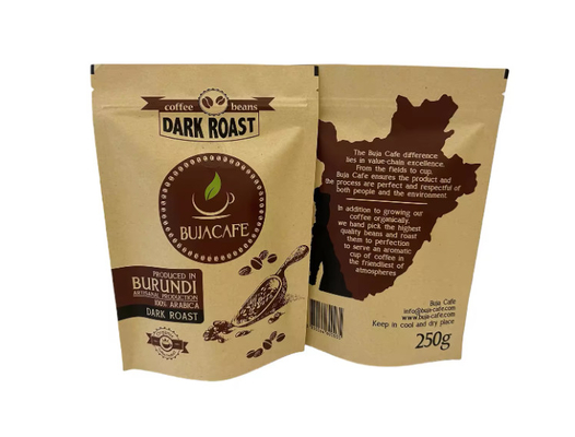 Compostable Biodégradable Standup à fond plat papier kraft emballage alimentaire fermeture à glissière sac à main imprimé sur mesure sac de café avec vanne