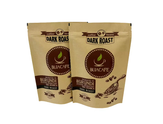 Compostable Biodégradable Standup à fond plat papier kraft emballage alimentaire fermeture à glissière sac à main imprimé sur mesure sac de café avec vanne