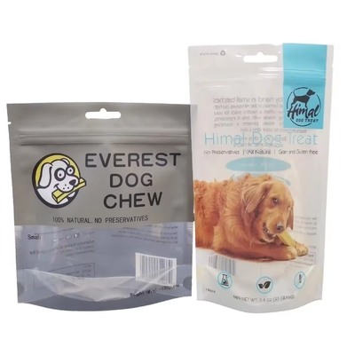Logo personnalisé Sacs de nourriture pour chiens re-fermé Sacs fermeture à glissière avec fenêtre Snacks pour animaux de compagnie Stand up pouch