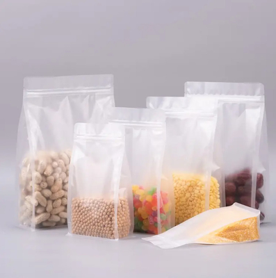 Confectionnement à l'échelle de la marque Flat Bottom Eight Side Seal Clear Transparent Zip Lock Fruits secs Alimentation Rizière Emballage en plastique Poche debout