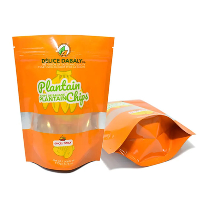 Emballages de frites de collations Logo personnalisé Fermeture à glissière Sacs de qualité alimentaire Sacoche Sachet de plantain Frites composites recouvertables en plastique