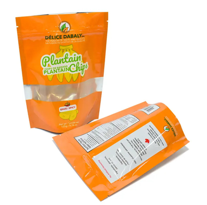 Emballages de frites de collations Logo personnalisé Fermeture à glissière Sacs de qualité alimentaire Sacoche Sachet de plantain Frites composites recouvertables en plastique