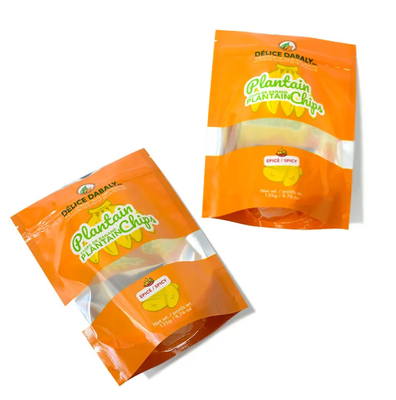 Emballages de frites de collations Logo personnalisé Fermeture à glissière Sacs de qualité alimentaire Sacoche Sachet de plantain Frites composites recouvertables en plastique