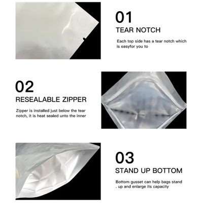 Autoclave à vide à chaleur de qualité alimentaire, étanche à la chaleur, en papier d'aluminium plat, sac Mylar ouverte, haut d'emballage, stockage de nourriture en vrac, sac à rétort