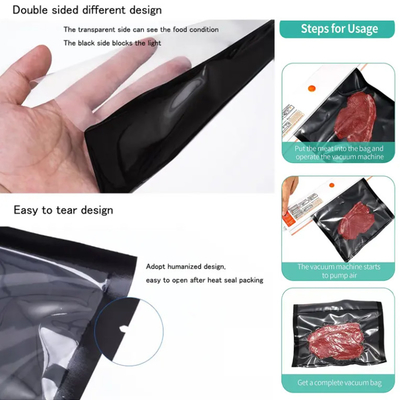 Sacs de rangement de cuisine personnalisés pour les aliments Noir Emballage à étanchéité thermique Plastique Biodégradable Sacoche sous vide alimentaire