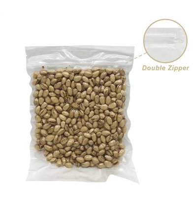Fabrique OEM stockage alimentaire sur mesure double fermeture à glissière en nylon en relief sac d'étanchéité sous vide