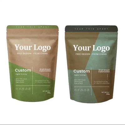 Doypack Fermeture à glissière papier artisanal marron blanc Kraft sacs debout poudre alimentaire thé café emballage sac fermeture à glissière