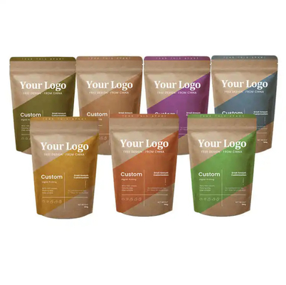 Doypack Fermeture à glissière papier artisanal marron blanc Kraft sacs debout poudre alimentaire thé café emballage sac fermeture à glissière