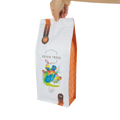 Impression personnalisée de LOGO Sacoche à fond plat Gusset Sceau latéral à huit côtés Sacoche alimentaire pour animaux de compagnie Sacoche à riz Cookie Produits secs alimentaires Sacoche en plastique pour café