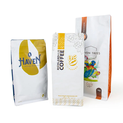 Impression personnalisée de LOGO Sacoche à fond plat Gusset Sceau latéral à huit côtés Sacoche alimentaire pour animaux de compagnie Sacoche à riz Cookie Produits secs alimentaires Sacoche en plastique pour café