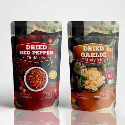 Sachet d'emballage d'épices Emballage plastique Assaisonnement Paprika Sachet d'emballage alimentaire Scellé Fermeture éclair Sachet à fond plat