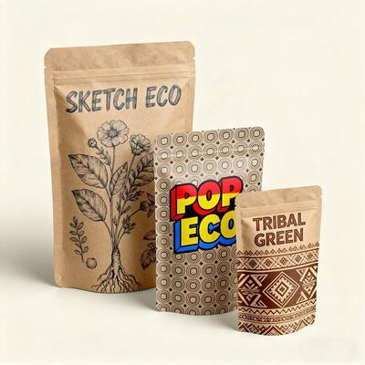 Papier kraft blanc personnalisé écologique compostable Pla sacs alimentaires sacs à café sacs à fermeture à glissière avec fermeture à glissière biodégradable