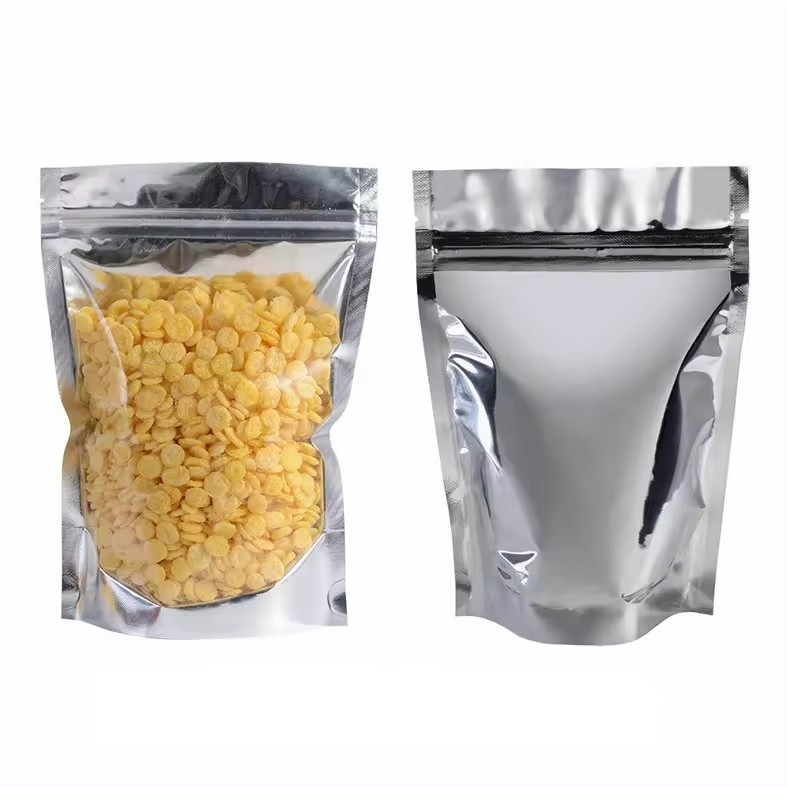 Sac alimentaire en papier d'aluminium recouvrant le verrouillage Pour ranger des bonbons, des biscuits, des noix, du thé Sac à fermeture à glissière verticale avec fenêtre transparente