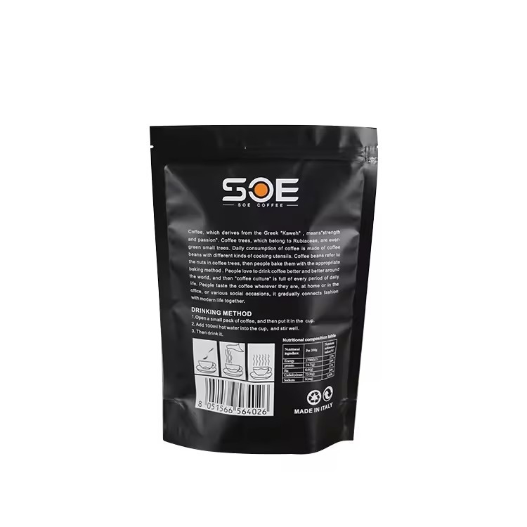 Logo personnalisé debout recouvreable en papier d'aluminium emballage en plastique sac alimentaire avec fermeture à glissière Sac Mylar à grains de café
