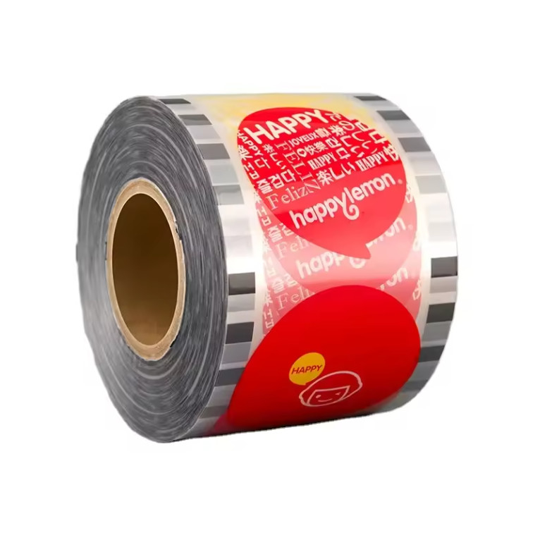 Film d'étanchéité laminé en plastique en rouleau d'emballage sur mesure imprimé 90 mm 95 mm Film d'étanchéité commun Pp Film de papier pour thé à bulles
