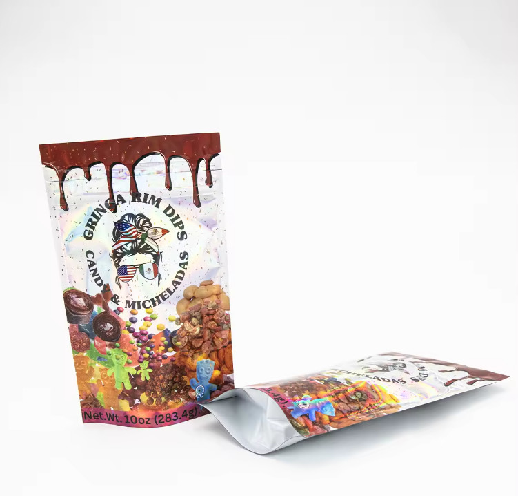 Fabrique sur mesure imprimé du sucre emballage alimentaire emballage en plastique papier d'aluminium Mylar Stand Up Pouch Bag Die Cut Mylar Bag