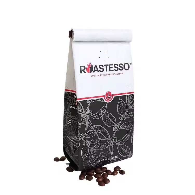 Fabrique Biodégradable personnalisée en gros Papier Kraft Grain de café Sac d'emballage à coque noire