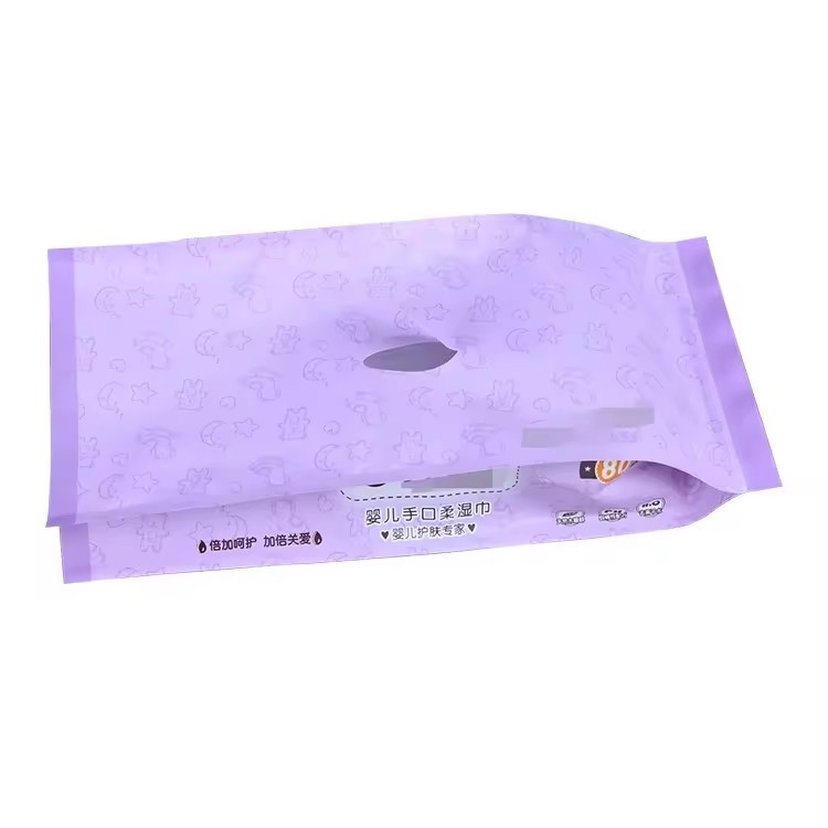 Logo personnalisé Gusset latéral en plastique plat soins de la peau lingettes humides sac de film d'emballage pour bébé sac d'emballage de tissus humides