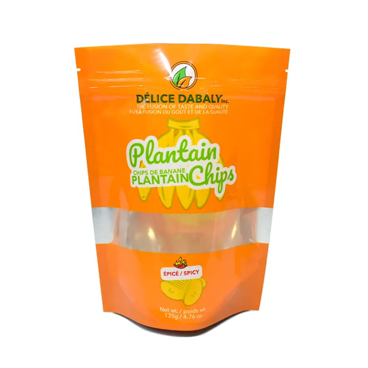 Emballages de frites de collations Logo personnalisé Fermeture à glissière Sacs de qualité alimentaire Sacoche Sachet de plantain Frites composites recouvertables en plastique