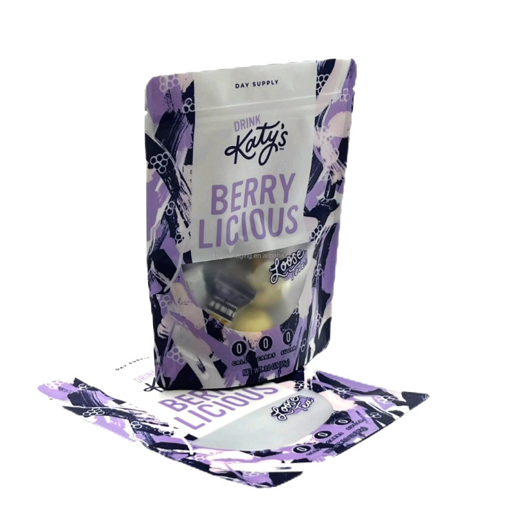 PET recyclable Mylar Ziplock Stand Up Pouch Bag Herbal Green Leaves Loose Black Coffee Doypack Sachet Matcha Sac de thé stockage