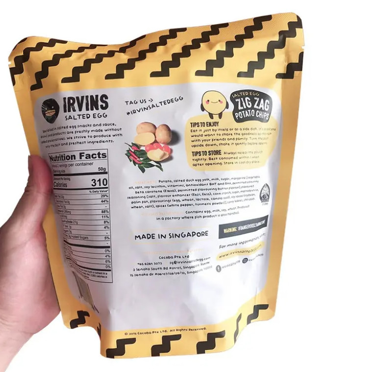 Emballage de chips de pomme de terre personnalisation Fermeture à glissière en aluminium plastique emballage alimentaire sac à main pour les chips collation