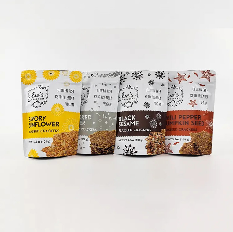 Imprimé sur mesure 100g 250g 500g Stand Up Pouch Cracker de graines de lin à l'odeur Fermeture à glissière sac d'emballage alimentaire