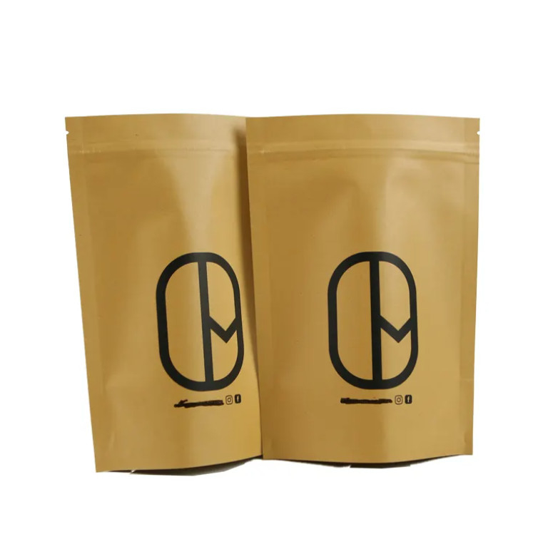 Doypack Fermeture à glissière papier artisanal marron blanc Kraft sacs debout poudre alimentaire thé café emballage sac fermeture à glissière