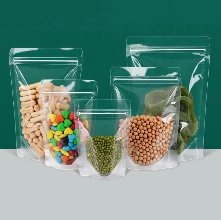 Produits alimentaires Fermeture à glissière éclairée Impression personnalisée Stand Up Poche Fermeture à glissière Emballage Sac en plastique transparent avec fermeture à glissière